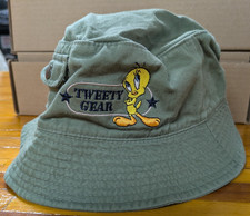 VTG Y2K Tweety Bird Looney Tunes Tweety Gear Bucket Cap Hat Youth WB w/ Pocket