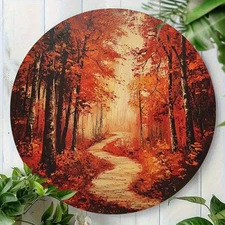 1pc Vintage Autumn Forest Scene Round Aluminum Wall Art Sign - 7.9x7.9 Rustic Me