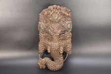 Máscara de madera tallada a mano Ganesha elefante hindú dios Ganesh arte en madera del Himalaya