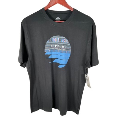 Rip Curl NWT Black T-Shirt Relaxed Fit Size Medium Sun Tribal Logo 100% Cotton