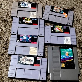 Nintendo SNES & NES Game Cartridge Lot - Super Mario, , Jurassic Park,Mickey +