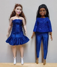 Curvy Barbie 11 1/2" Doll Clothing Royal Blue Dress, Pants and Sequin Top