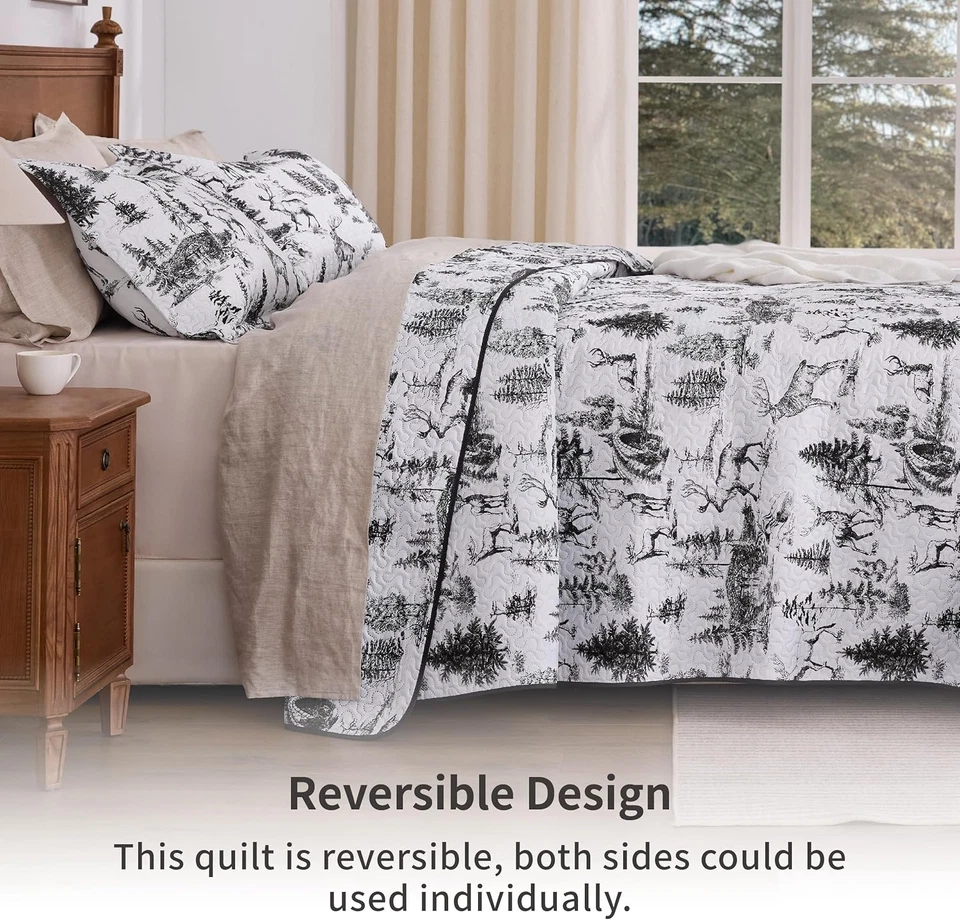 Juego de Cama Edredón Queen Rústico, Camas Navidad Ligeras Reversibles Cabina Ciervo Foto 2 de 4