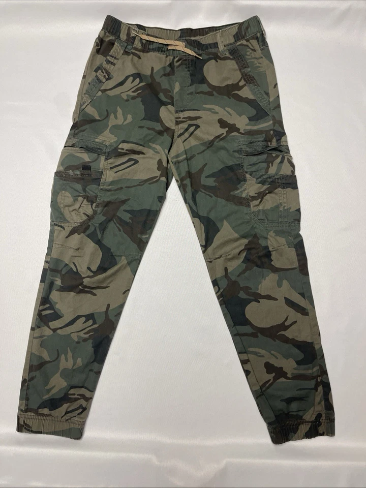 "Pantalones cargo Wrangler para niños jugadores verdes camuflados bolsillos 16 R cintura elástica entrepierna 27""" Foto 2 de 4