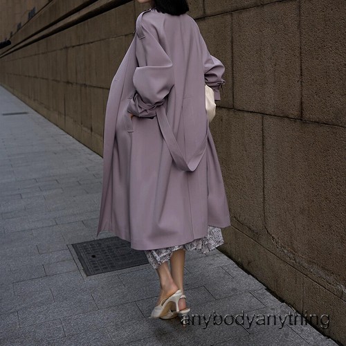 Womens Large Lapel Collar Double Breasted Jacket Belted Trench Coat Women - Imagen 12 de 28