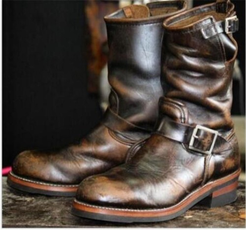 Women Mid Calf Boots Leather Extra Wide Slip on Boots Retro Punk Shoes Size Chic - Picture 25 of 29