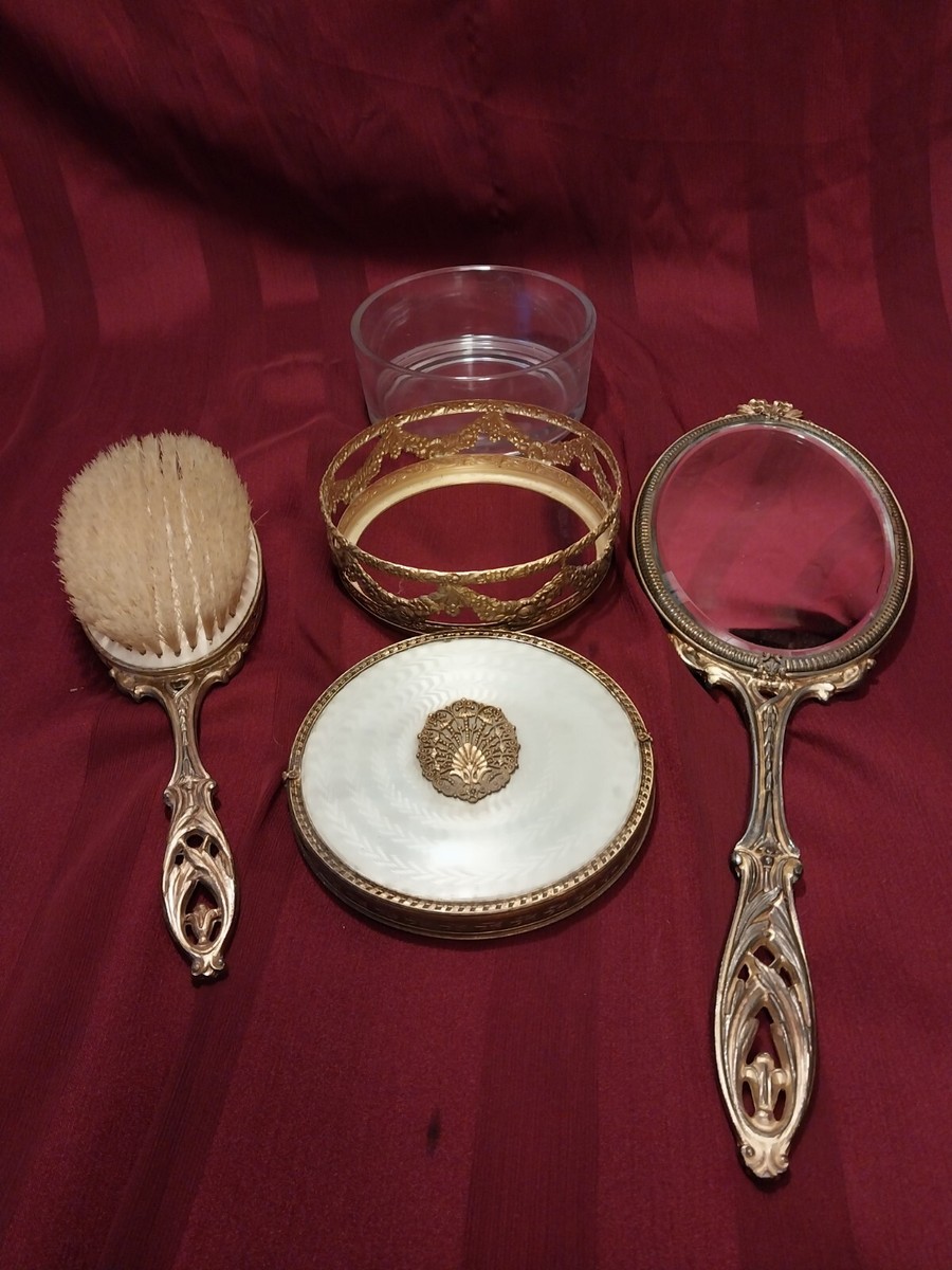 アメリカンアンティーク手鏡と小物入れのセット RARE ANTIQUE APOLLO VANITY SET HAND MIRROR, BRUSH AND POWDER