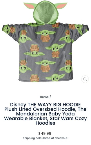STAR WARS MANDALORIAN THE WAYY BIG HOODIE DISNEY WEARABLE BLANKET MSRP $49 - Picture 7 of 7