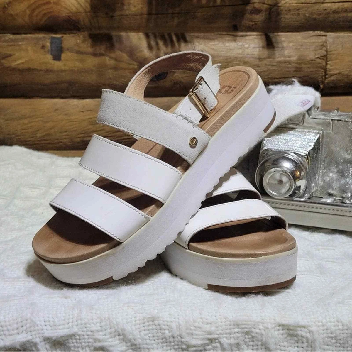 UGG Braelynn Platform White Strappy Beach Sandals Sz 9 eBay