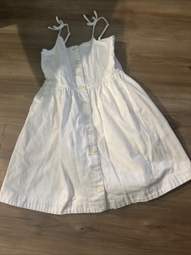 POLO Ralph Lauren White Button Down Sleeveless Jean Dress Jumper Girls Sz 7 Nice - Picture 2 of 15