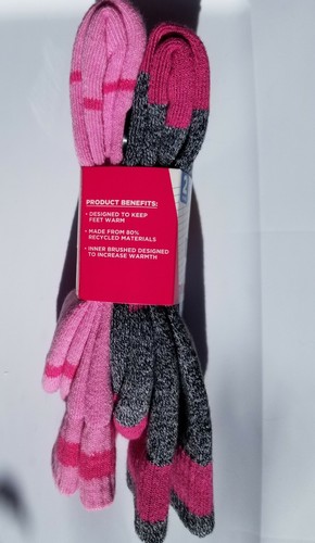 Girls Socks Size L 4-10 KODIAK Thermal Warm Soft 2 Pair STRIPED PINK/Gray BNWT - Picture 10 of 11