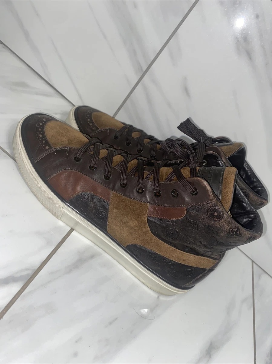 Louis Vuitton Brown Leather And Monogram Canvas High Top Sneakers Size 41.5 Louis  Vuitton