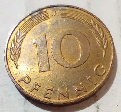 10 Pfennig 1991 J Germany Coin Bundesrepublik Deutchland Oak Hamburg Mint