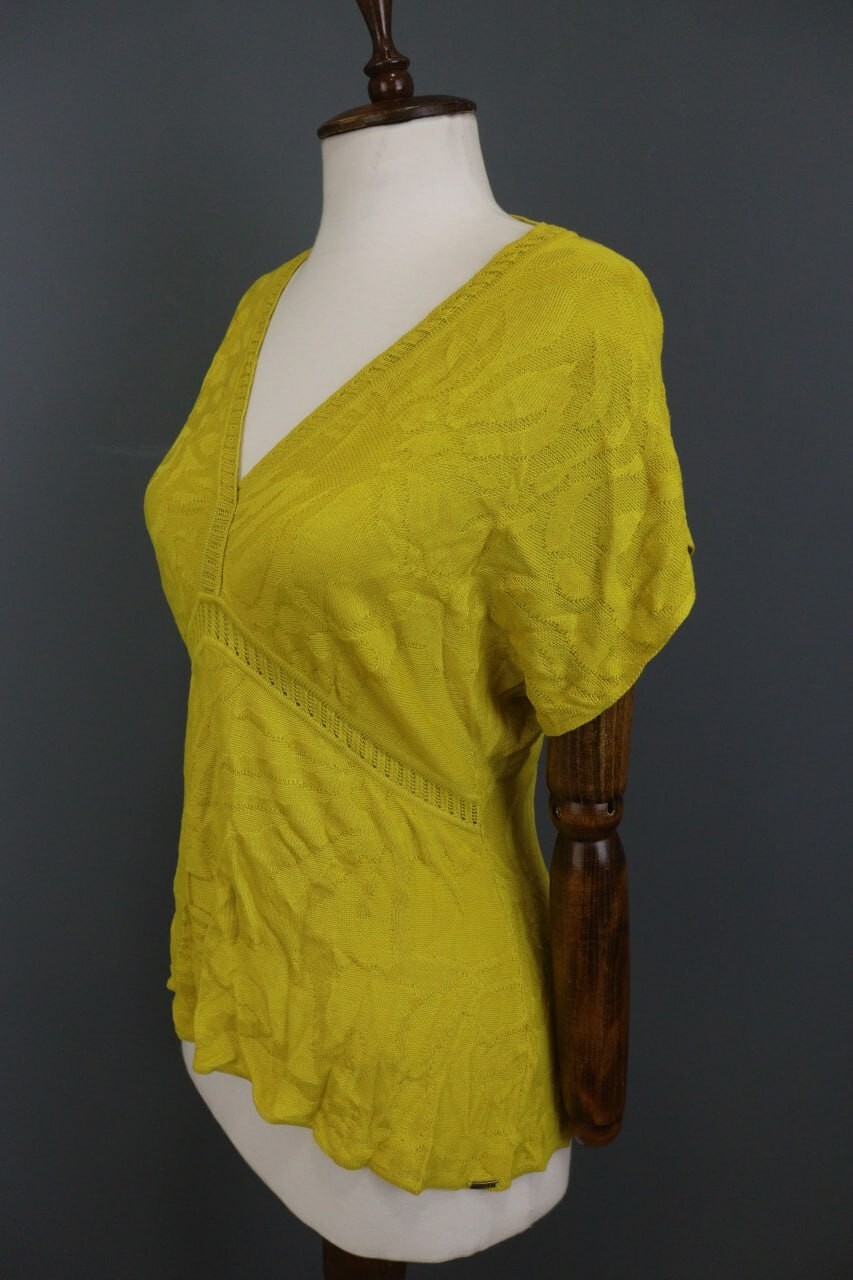 Ivko V-Neck Pullover Structure Pattern Yellow Shi… - image 6