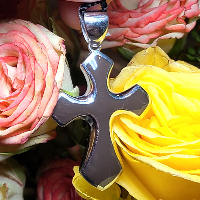 ALAN K DESIGNO STERLING SILVER 925 CROSS PENDANT BEIGE BROWN DIMENSIONAL NWT
