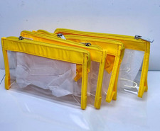 4PK Zipper Vinyl Travel Toiletry Makeup Cosmetic Bag TSA security Yellow Clear
