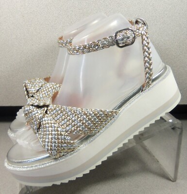 7842550 LSPSA30 WOMEN SHOE 7 M SILVER/GOLD FAUX LEATHER SANDAL JOHNSTON & MURPHY