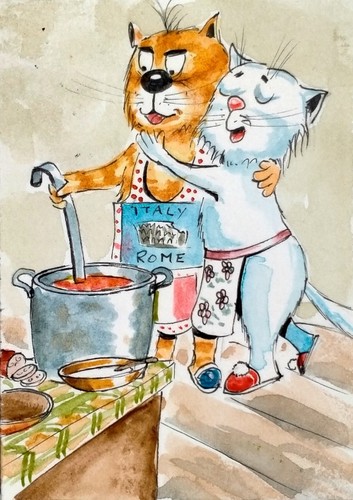 NEW! ACEO Cat Painting big cats kittens Original watercolor Collectible Art