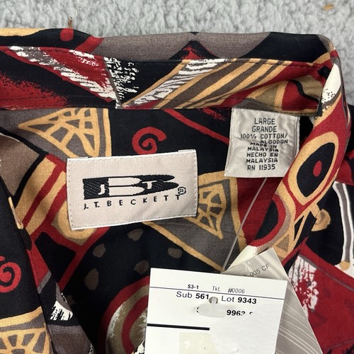 VTG JT Beckett Multicolor Geometric Aztec Short Sleeve Button Up Shirt Red Sz L - Picture 4 of 8