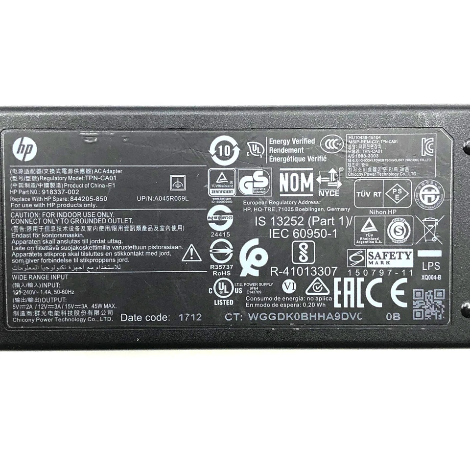 Adaptador carregador USB-C original 45W HP TPN-LA19 L42206-001 843319-002 918337-001 - Imagem 3 de 4