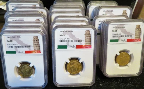 1881R Italy Gold 20 Lire NGC MS63 * FREE Shipping *