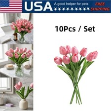 PU Real Touch Artificial Tulip Bouquet 10 Heads Floral Decor for Home Wedding