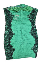 NIKIBIKI Bodycon Dress Women's Green Ruched Lace Side Trim Cocktail Party W: 30"