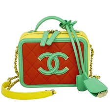 Chanel CC Filigree Vanity Bag Shoulder Yellow Green 951196