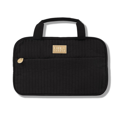 Quilted Folding Travel Makeup Bag, Black - Hanging Toiletry Bag Organizer for Tr