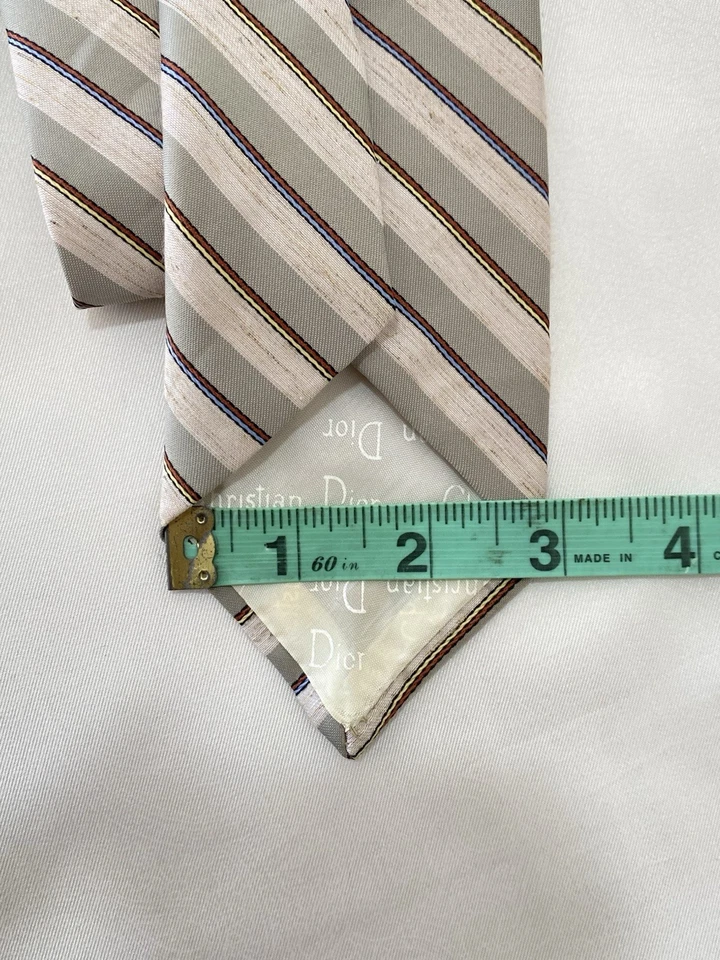 CHRISTIAN DIOR MONSIEUR Beige Polyester Blend Men’s Tie Striped Pattern. PVGC - Image 4 of 4