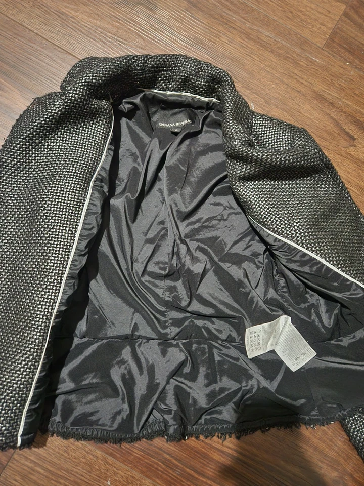 Banana Republic Metallic Tweed Jacquard Blazer Jacket Women’s Size 0  Motorcycle - Image 3 of 4