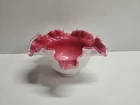 Vintage Fenton Glass Vase Peach Crest Double Crimped Bowl Pink & White Dazzling