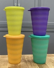Tupperware Impressions 16oz. Tumblers with Dripless Seals-Set of 4-NEW-SHIP INCL