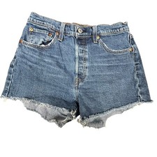 Levi's 501 Cut Off Shorts Button Fly Blue Denim Retro Casual Festival Size 29