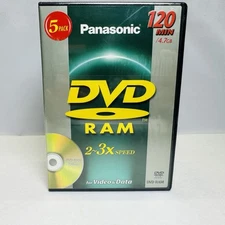 5 Pack PANASONIC LM-AT12020LU5 DVD Ram Discs 2-3X Speed 120 Minute 4.7GB