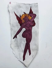 original vintage antique unknown red devil pinup tattoo flash cut texas 3.5x8