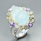 AAA carving 12 ct Natural Aquamarine Ring 925 Sterling Silver Size 9 /R442289