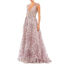 Mac Duggal Purple Floral Embroidered Illusion V-Neck Gown A2031 Women’s Sz 16