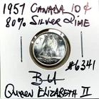 1957 Canada 80% Silver 10 Cents BU Superb Queen Elizabeth II Canadian Dime
