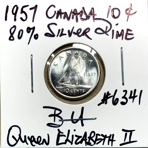 1957 Canada 80% Silver 10 Cents BU Superb Queen Elizabeth II Canadian Dime