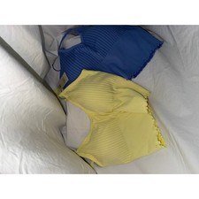 No Boundaries 2PK Ribbed Seamless Cami Crop Tops Blue Yellow XL 16-18 New
