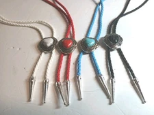 4 Heart Shaped Bolo Ties Corinated Colors 4mm Braided Cords 1.25" Silver  Tips