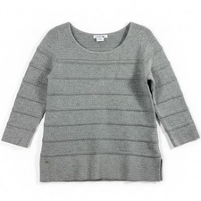 Lacoste Sweater Pullover Wool Cashmere Gray Rib Knit Lightweight Size S