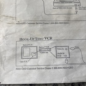 NEO-GEO Original VCR RF Converter Hook-Up sheet. W/ Customer Service # Very Rare