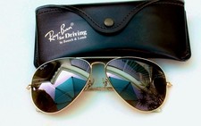 Vintage B L Ray Ban USA Aviator 62-14 Driving Mirror Black Frame Sunglasses