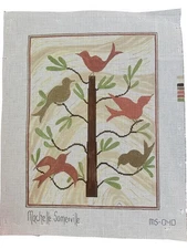 Needlepoint HandPainted Machelle Somerville Birds In Tree 16x12