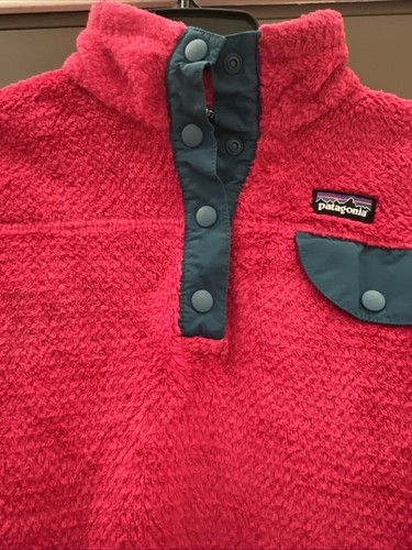 Girls Xl 14 Patagonia pink Fuchsia fleece pullover 1/4 Snap - Picture 4 of 8