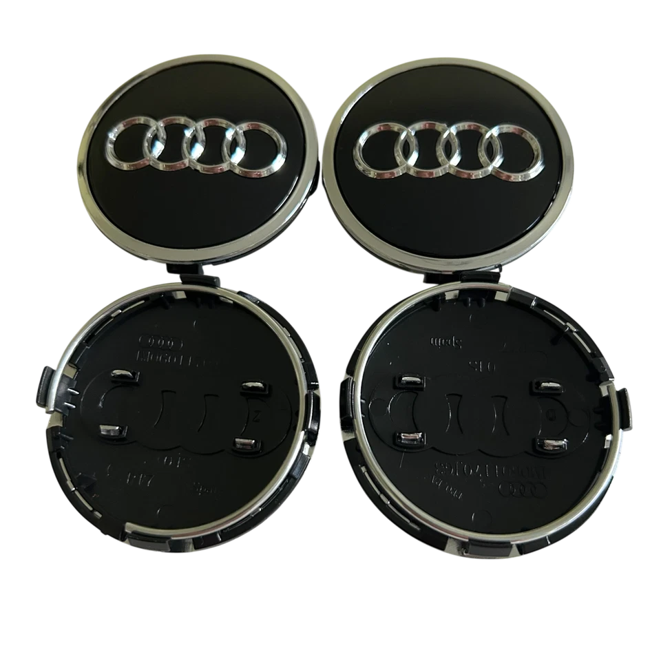 Audi A4 A6 Q5 Q7 S4 S6 61mm Black Chrome Wheel Center Caps Set of 4 - Image 2 of 4