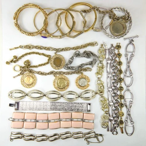 Vintage Designer Signed Costume Jewelry Bracelet Lot Goldette Trifari Florenza +