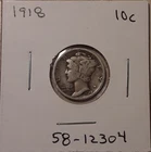 1918 Mercury Dime 10c Philadelphia Mint 90% Silver (#58-12304/RB4)